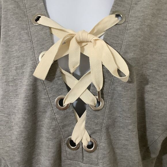 Active USA Grey Minimalist Clean Girl Influencer Lace Up Oversized Sweater Small - Picture 6 of 11